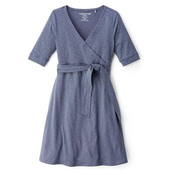 Toad & Co (Horny Toad) - Cue Cafe Wrap Dress in Blue Pattern, size Medium - Picture 2 of 11